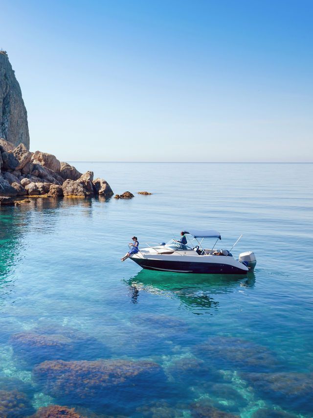 Speed boat on calm blue sea