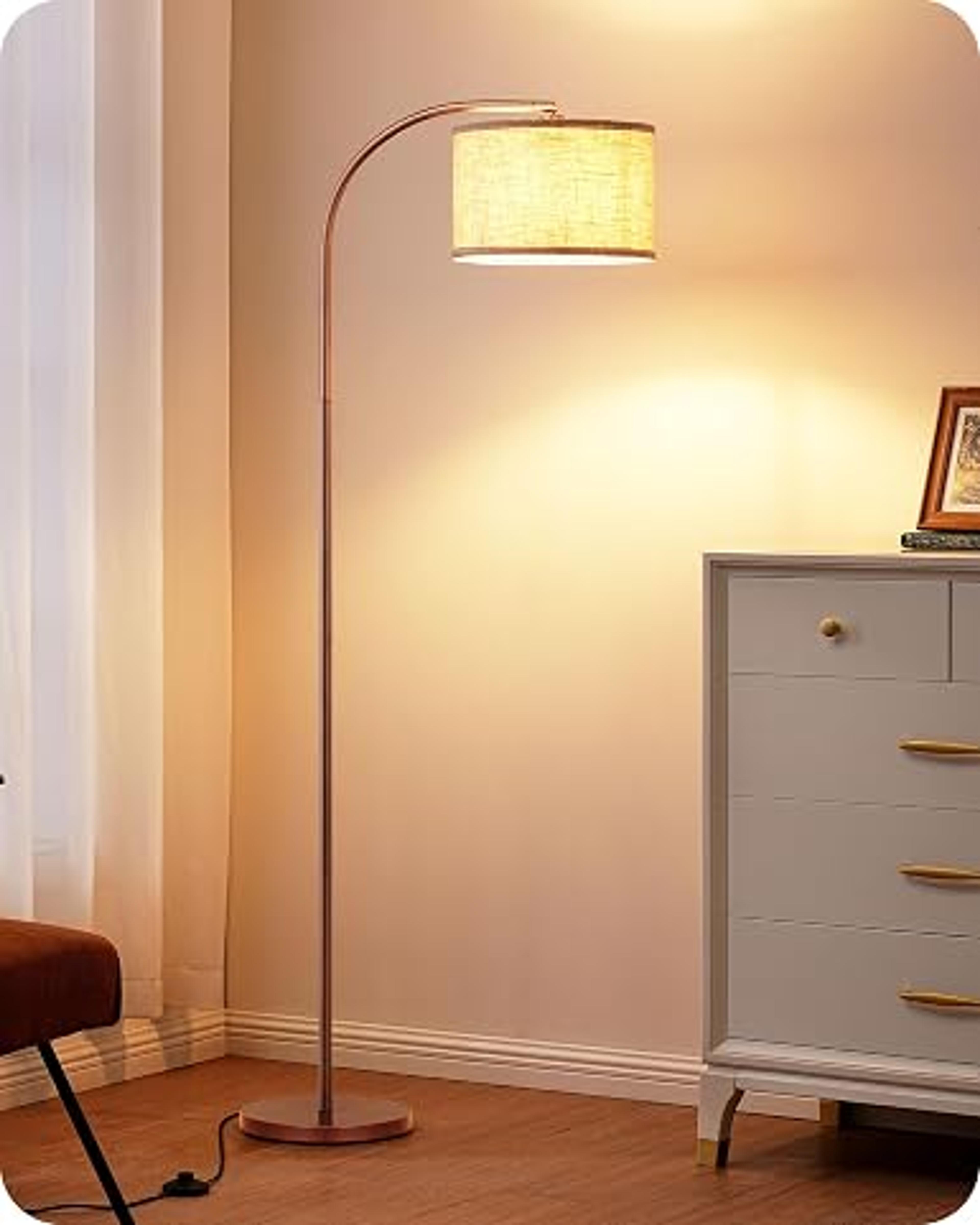 Lampe à arc abat-jour en lin beige