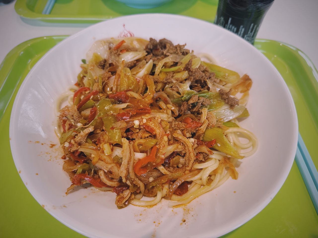 麻辣肚丝与葱爆羊肉面
