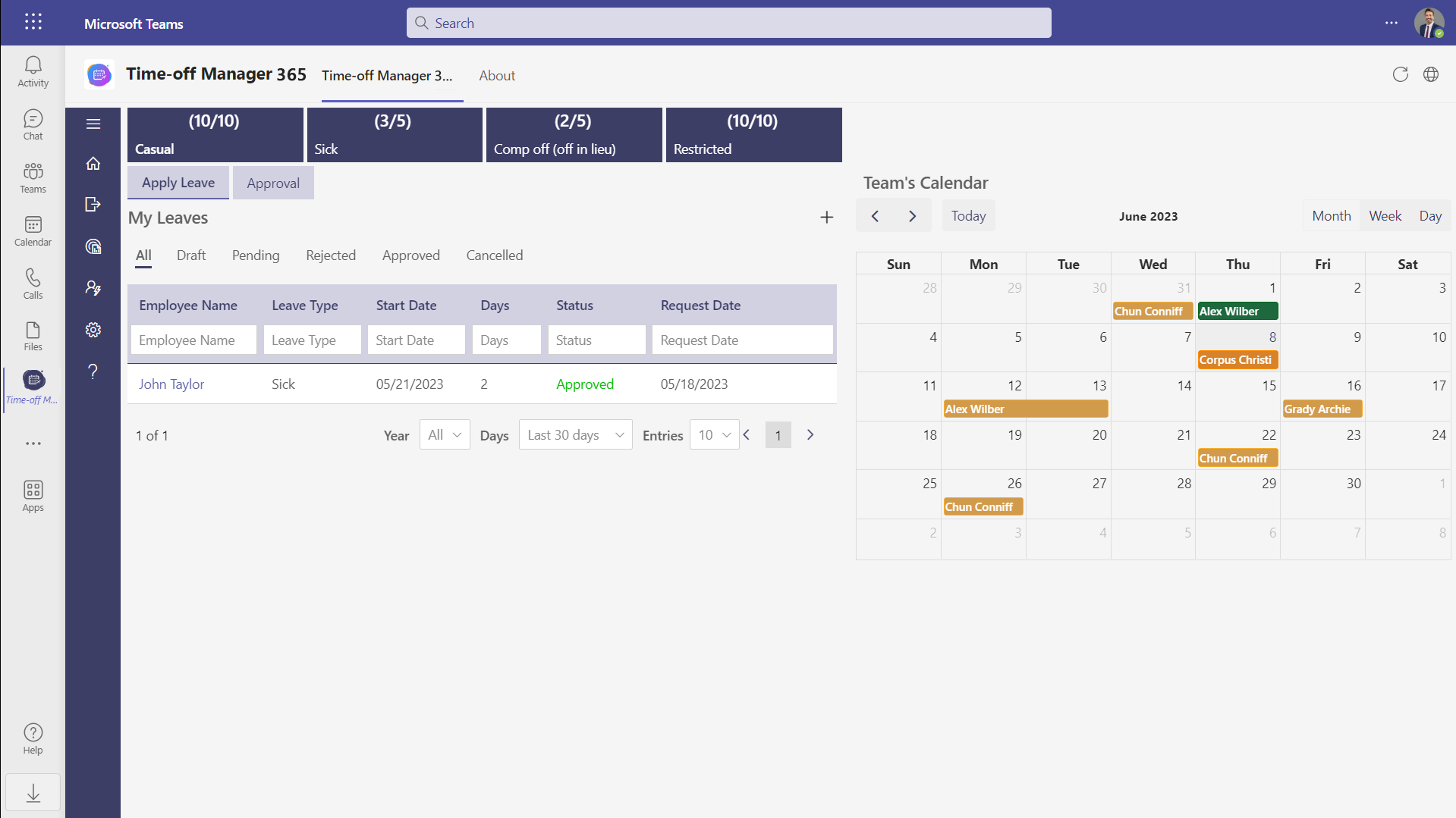 TimeoffManager in Microsoft Teams