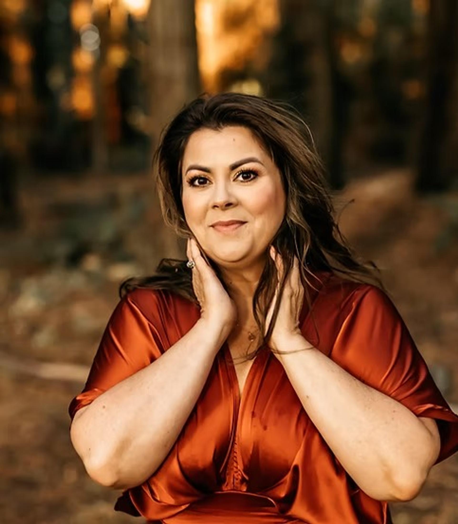 portrait,female,forest,red-dress,autumn