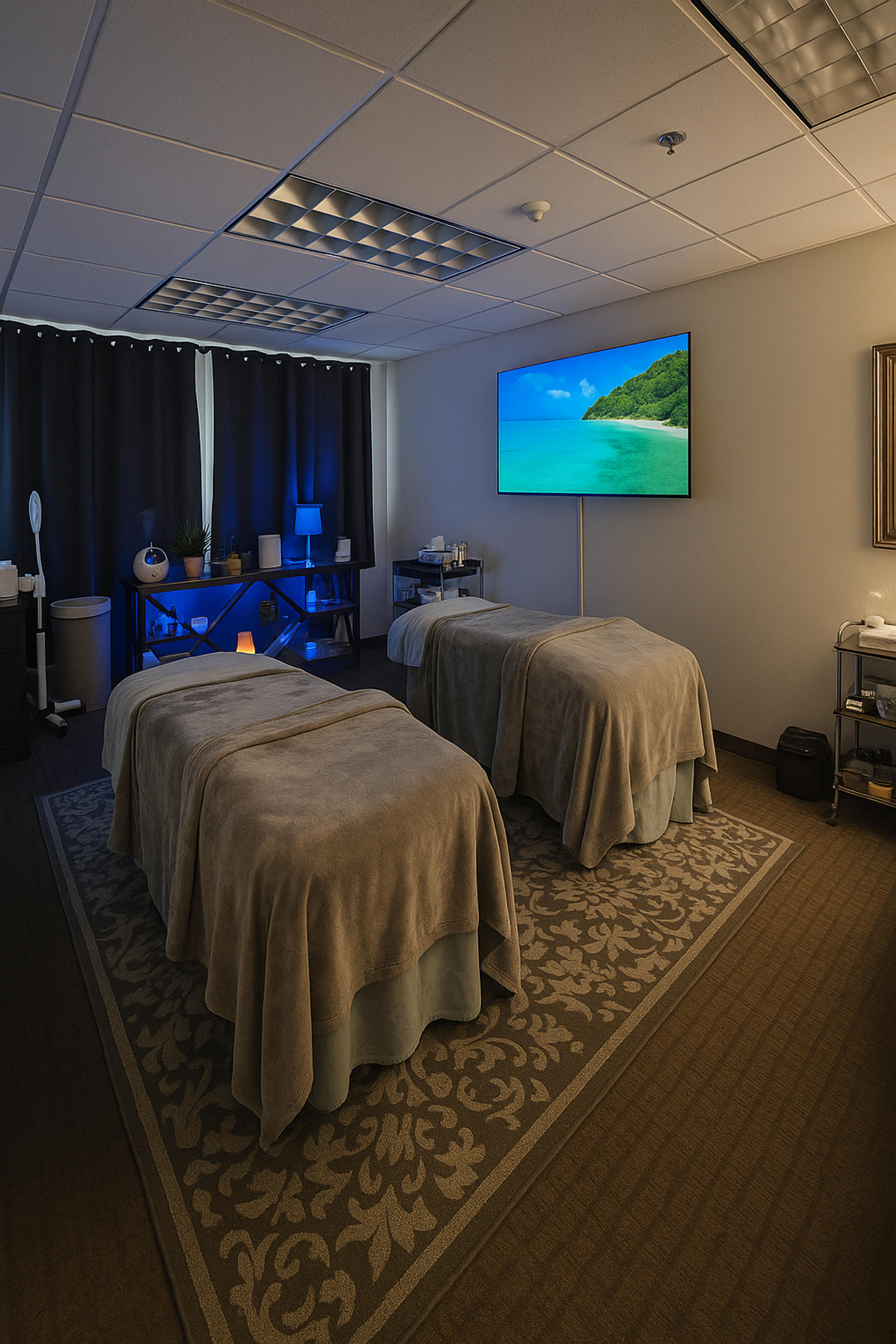 massage room,relaxation,spa,treatment room,interior design,calming atmosphere