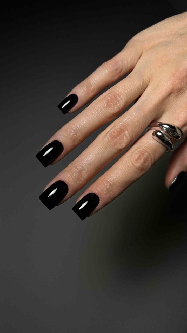 nails,manicure,black polish,hand,ring  