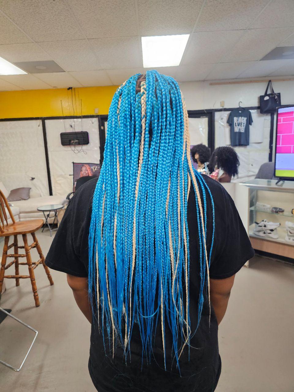  braided hair,hair salon,service result,blue hair  