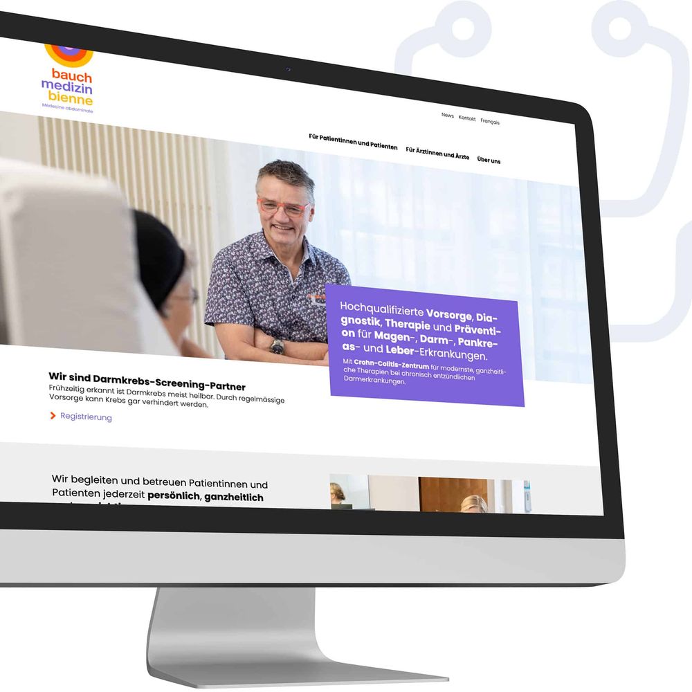 Website von Bauch Medizin Bienne auf einem Bildschirm. Website von Bauch Medizin Bienne auf einem Bildschirm.