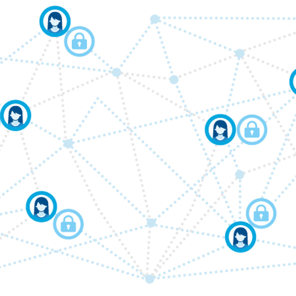 Illustration für eHealth Suisse, die verbundene Personen und Schlösser darstellt. Illustration für eHealth Suisse, die verbundene Personen und Schlösser darstellt.