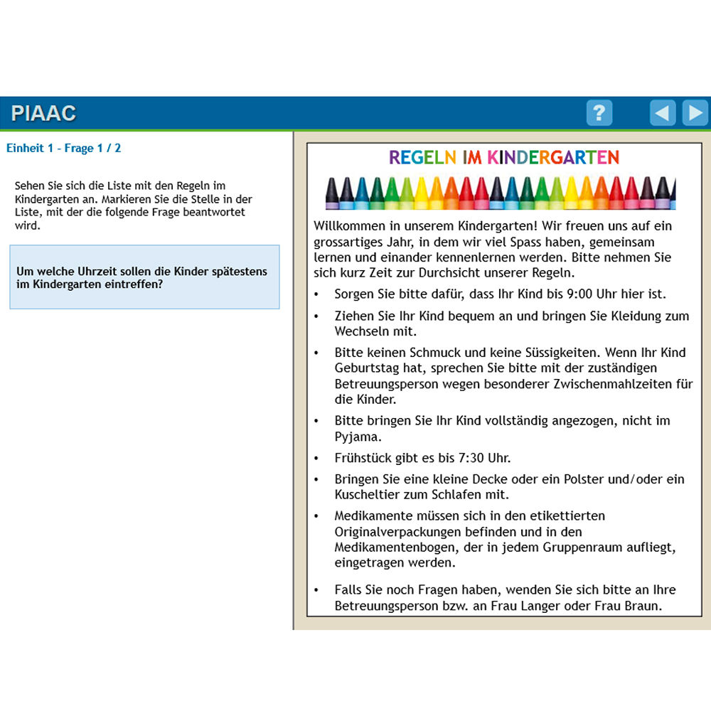 Beispiel einer Leseaufgabe in der OECD-Untersuchung; zum Thema Beispiel einer Leseaufgabe in der OECD-Untersuchung; zum Thema