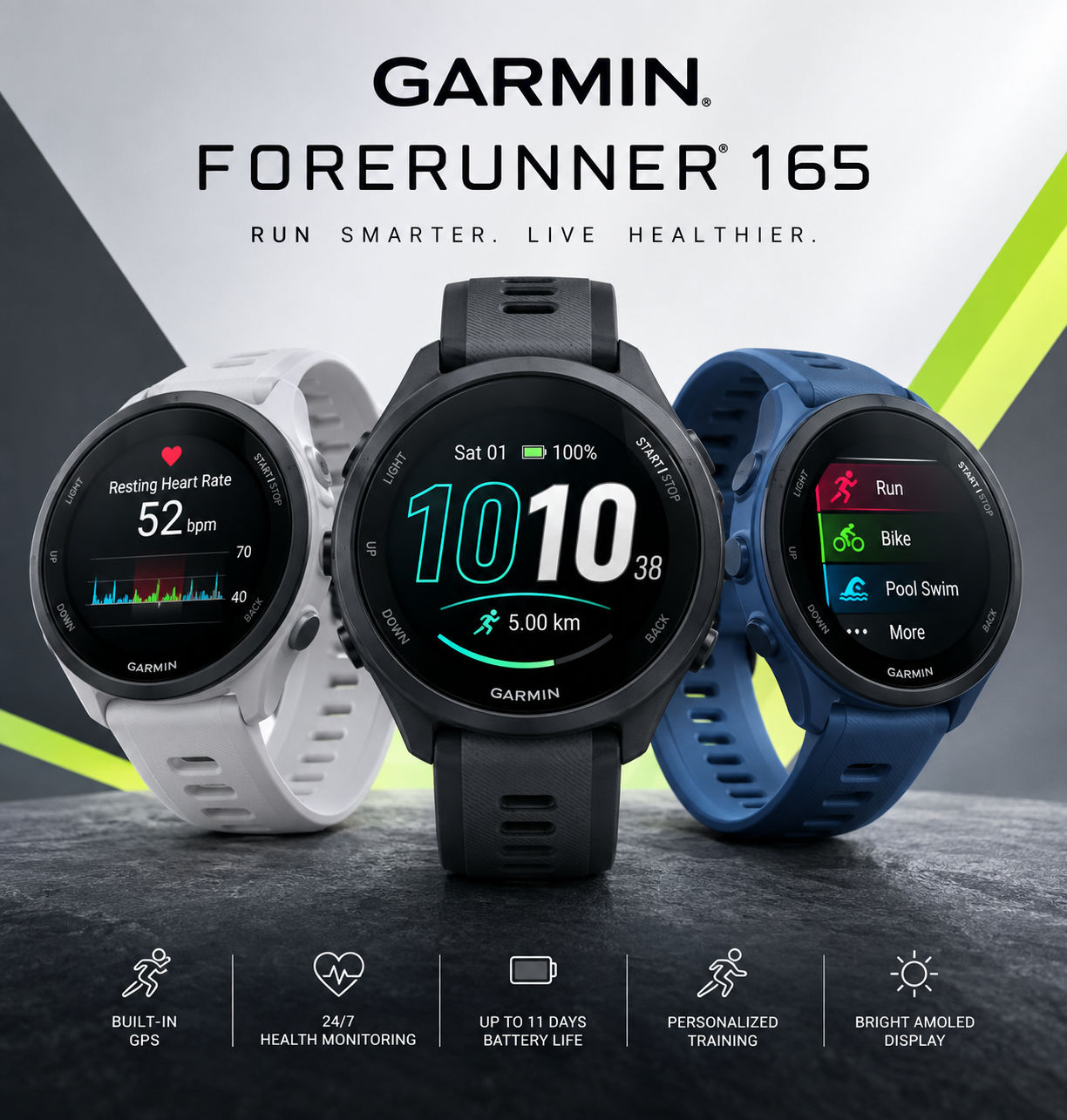 Garmin Forerunner 165 GPS running watch, the End Polio Run 2027 raffle grand prize
