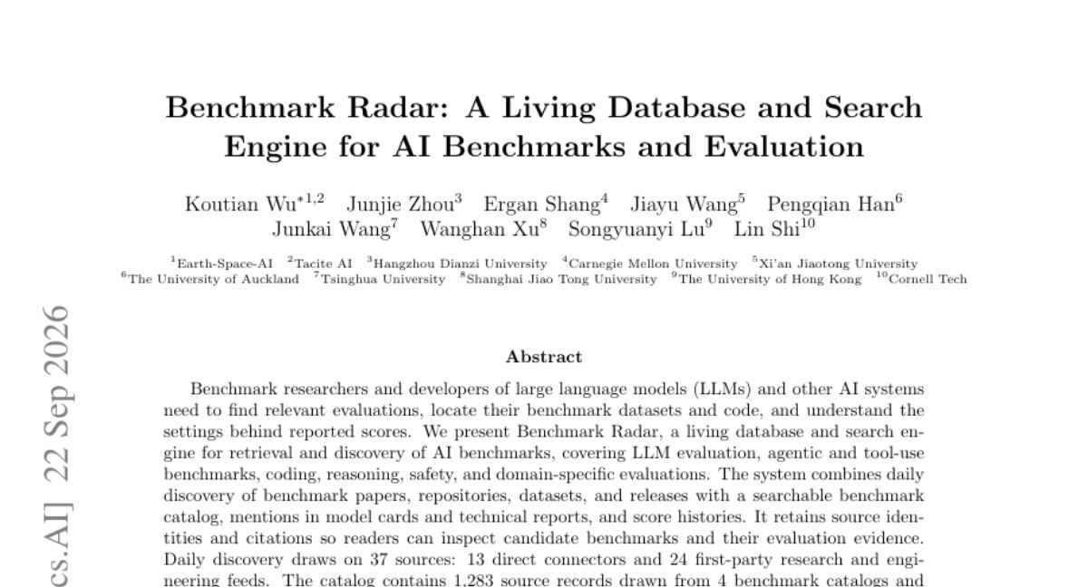 Benchmark Radar: A Living Database and Search Engine for AI Benchmarks and Evaluation
