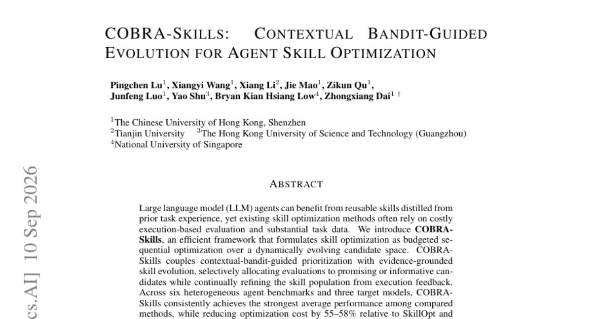 COBRA-Skills: Contextual Bandit-Guided Evolution for Agent Skill Optimization
