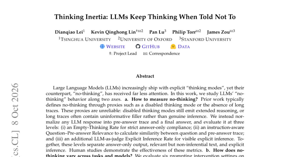 THINKING INERTIA: LLMS KEEP THINKING WHEN TOLD NOT TO