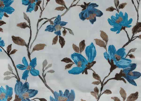 Self Design Flower Velvet Type Curtain Blue