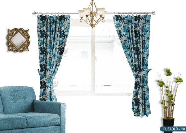 Self Design Big Flower Velvet Type Curtain Blue