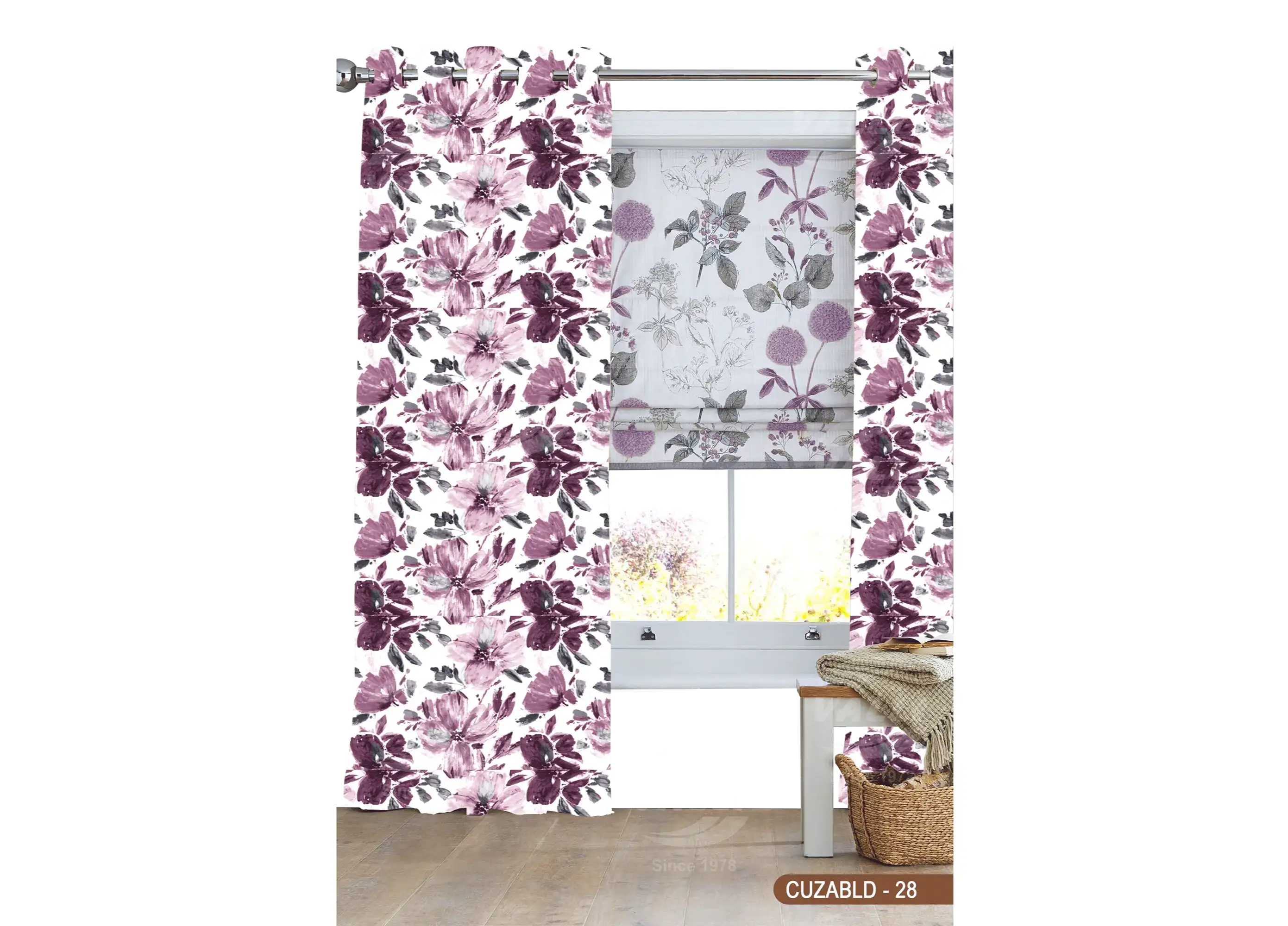 Self Design Big Flower Velvet Type Curtain Voilet