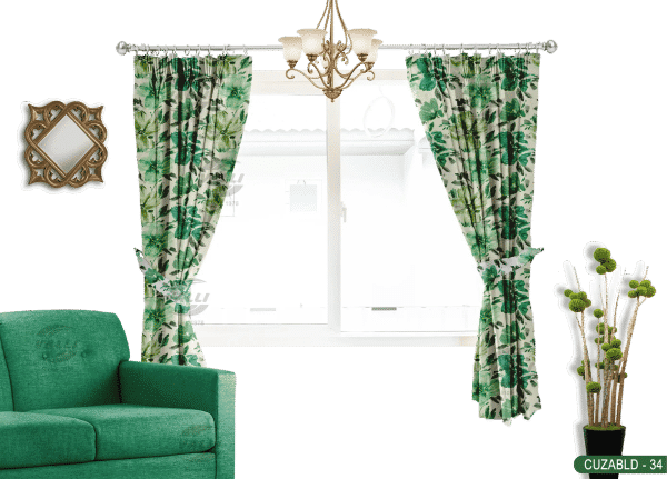 Self Design Big Flower Velvet Type Curtain Green