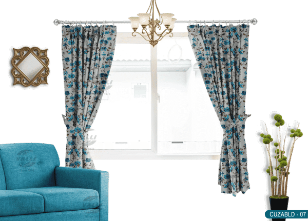 Self Design Flower Velvet Type Curtain Blue