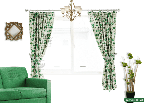 Self Design Flower Velvet Type Curtain Green