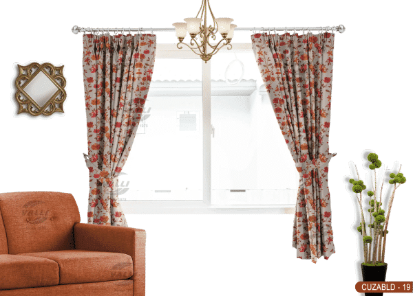 Self Design Flower Velvet Type Curtain Orange