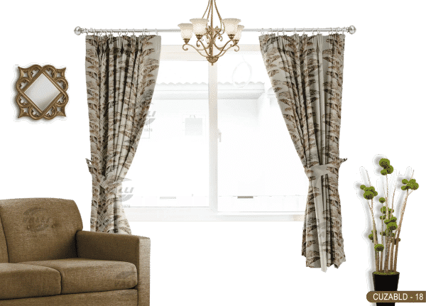 Self Design Leaf Velvet Type Curtain Brown