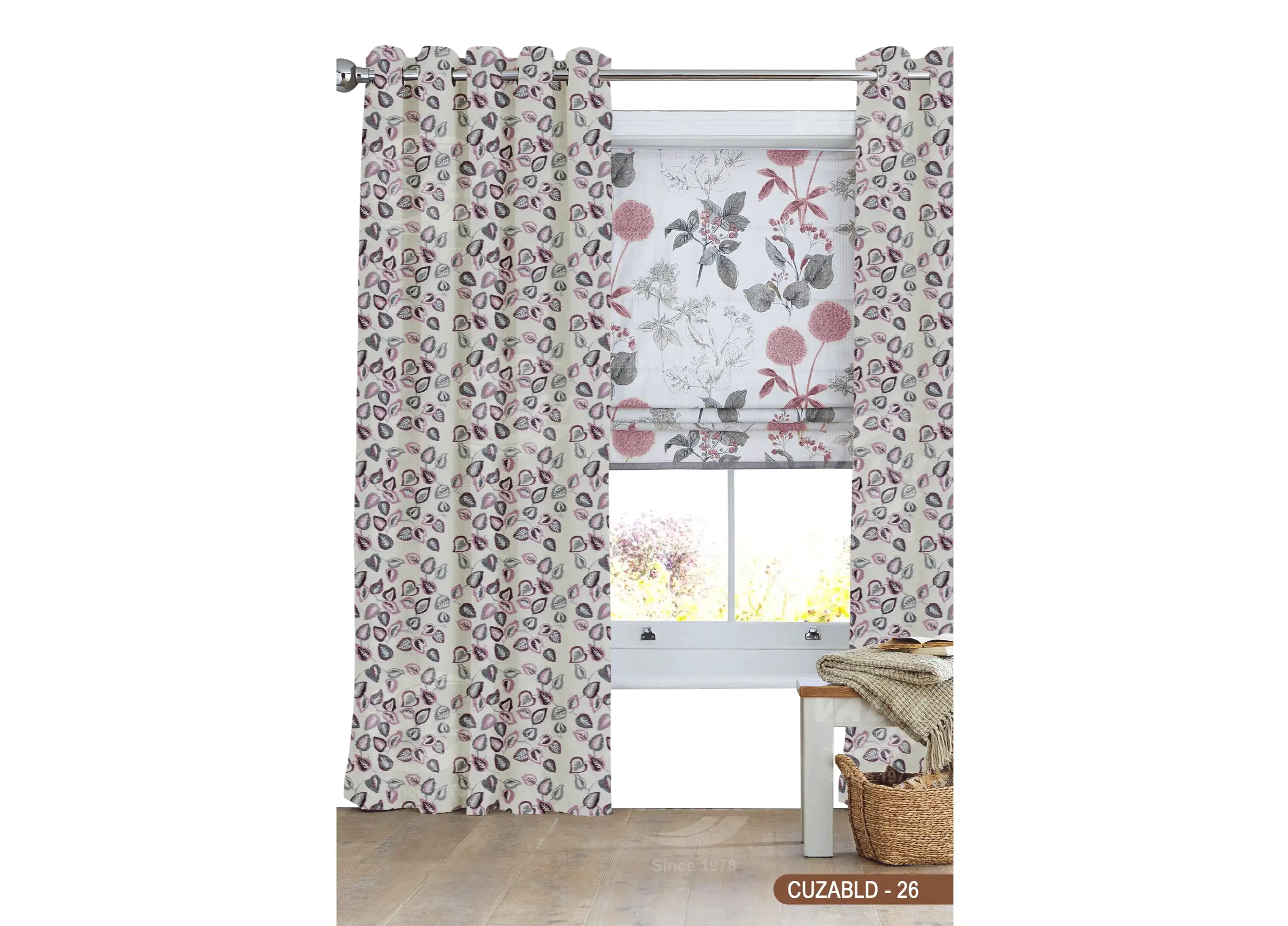 Self Design Leaf Velvet Type Curtain Voilet