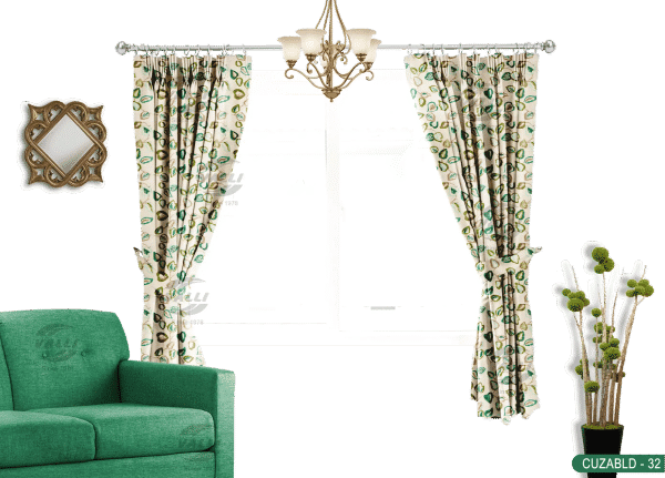 Self Design Leaf Velvet Type Curtain Green