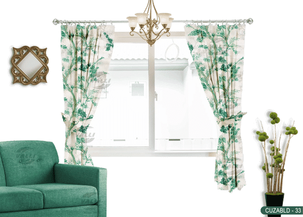 Self Design Tree Velvet Type Curtain Green