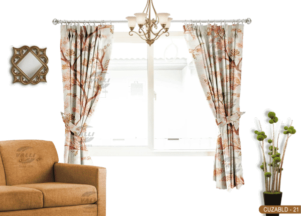 Self Design Tree Velvet Type Curtain Orange