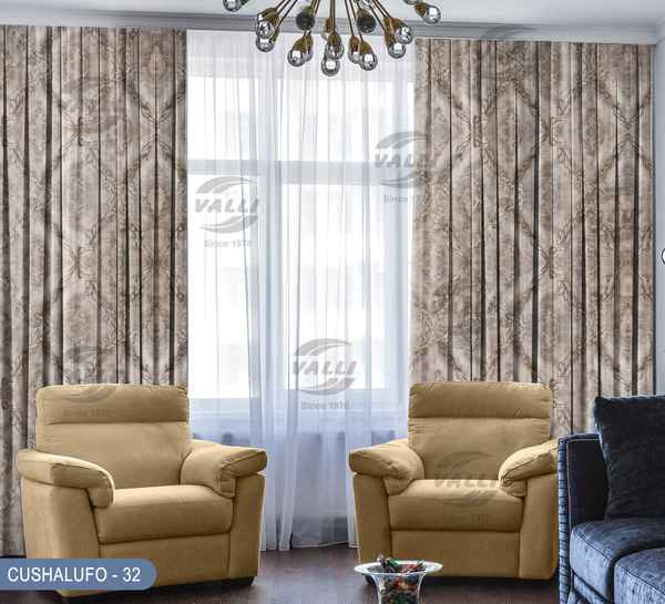 Velvet Printed Design Curtain - CL.Beige