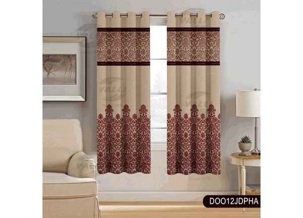 Readymade Door Embroidery Panel Curtain Maroon