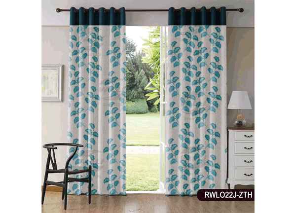 Ready Made Window Crush Print Leaf All Over Curtain Aqua