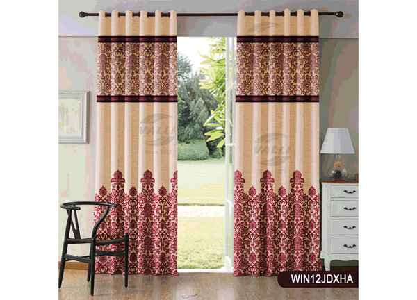 Ready Made Window Embroidery Panel Curtain Maroon