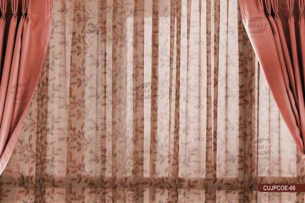 Branch Leaf Design Sheer Curtain Copper Brown