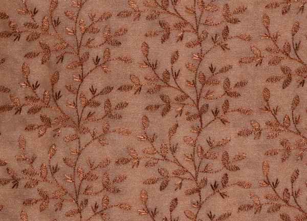 Branch Leaf Design Sheer Curtain Copper Brown