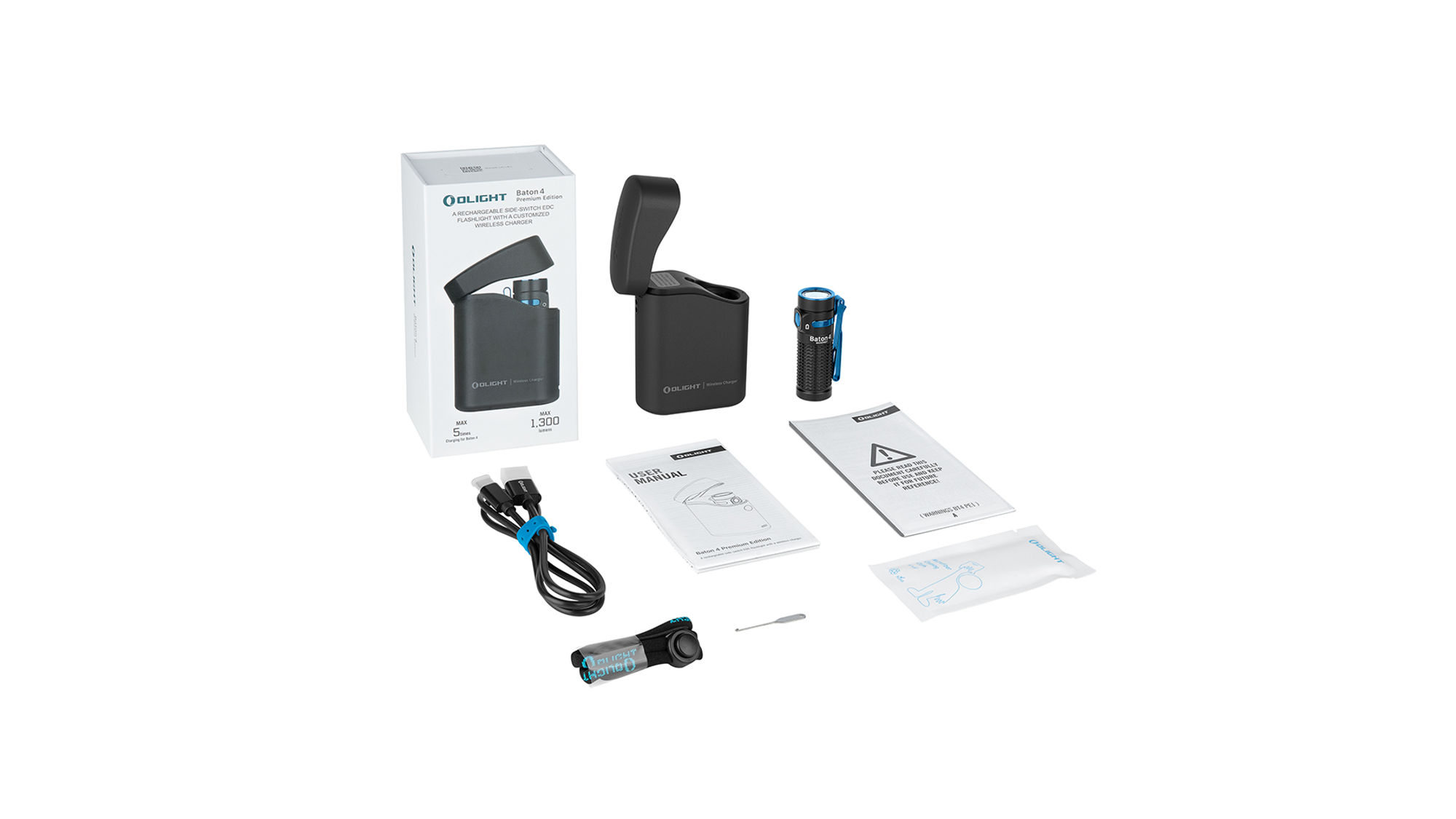 Olight Baton 4 Kit aufladbare Taschenlampe mit Ladecase - schwarz