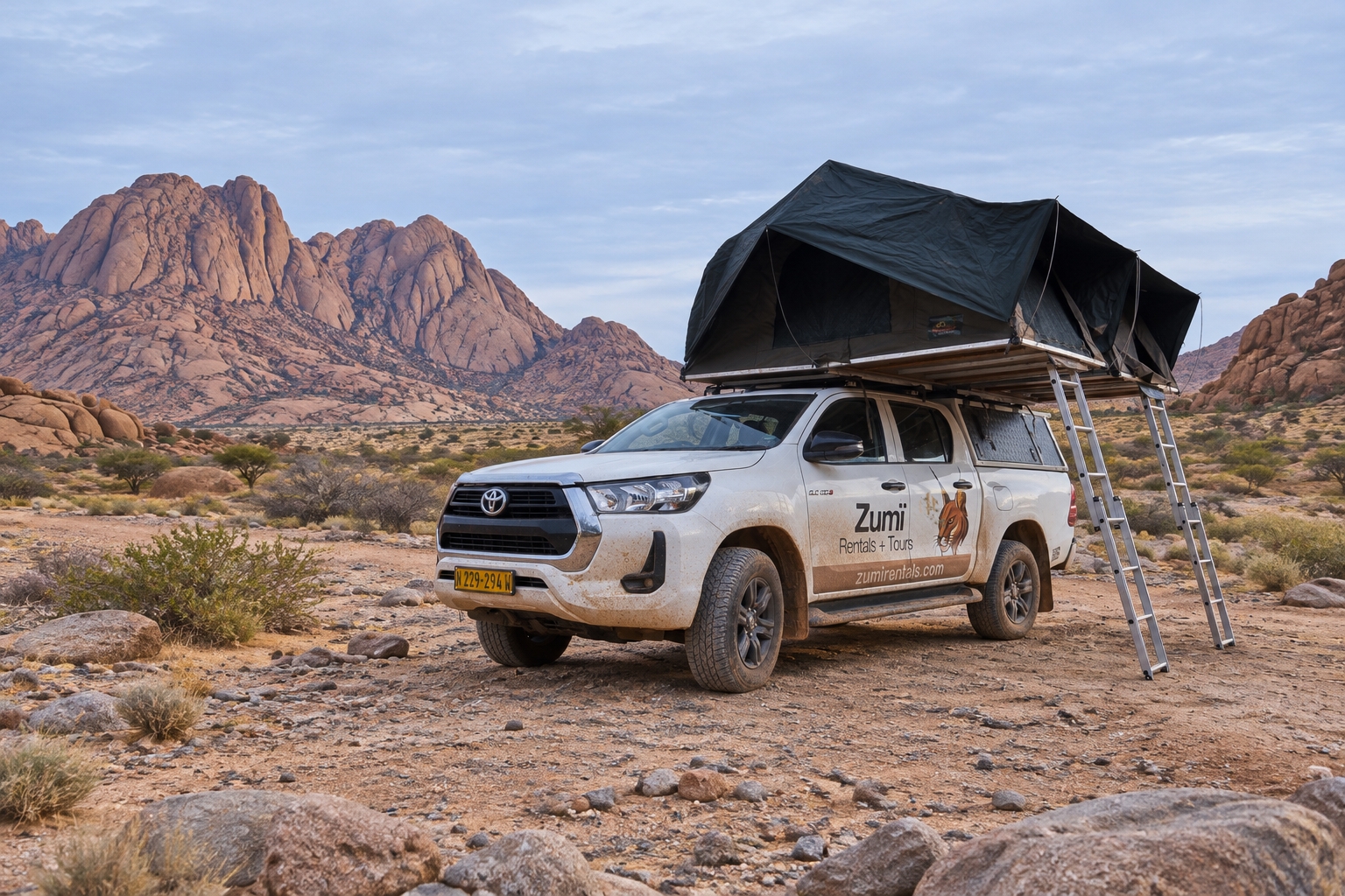Toyota Hilux Camping in Namibia with rooftop tent
