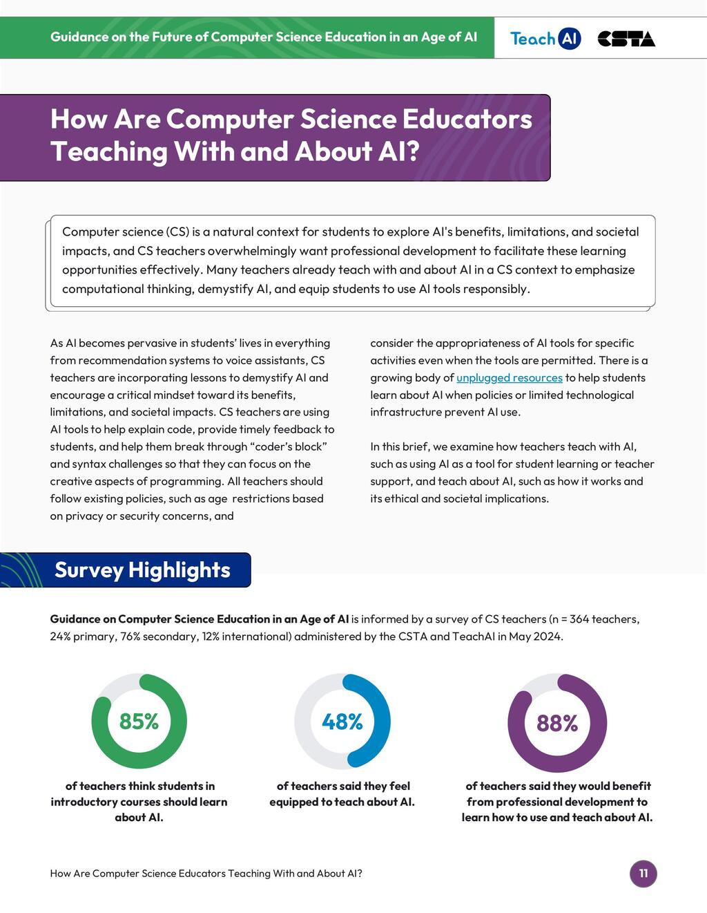 How Are Computer Science Educators Teaching With and About AI?