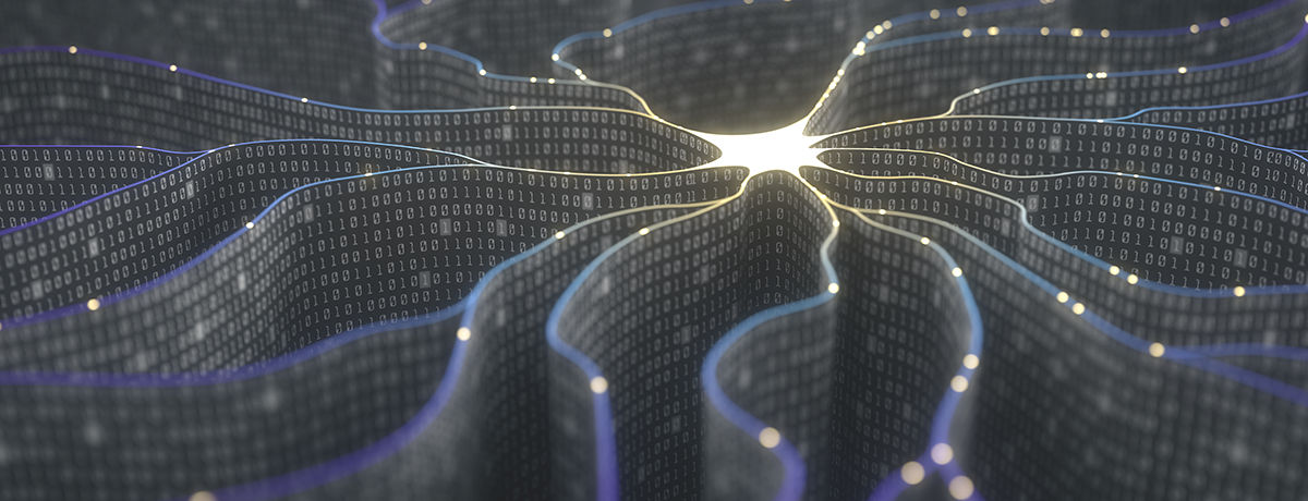 Abstract image of glowing digital lines, dots, and curved data-like patterns.