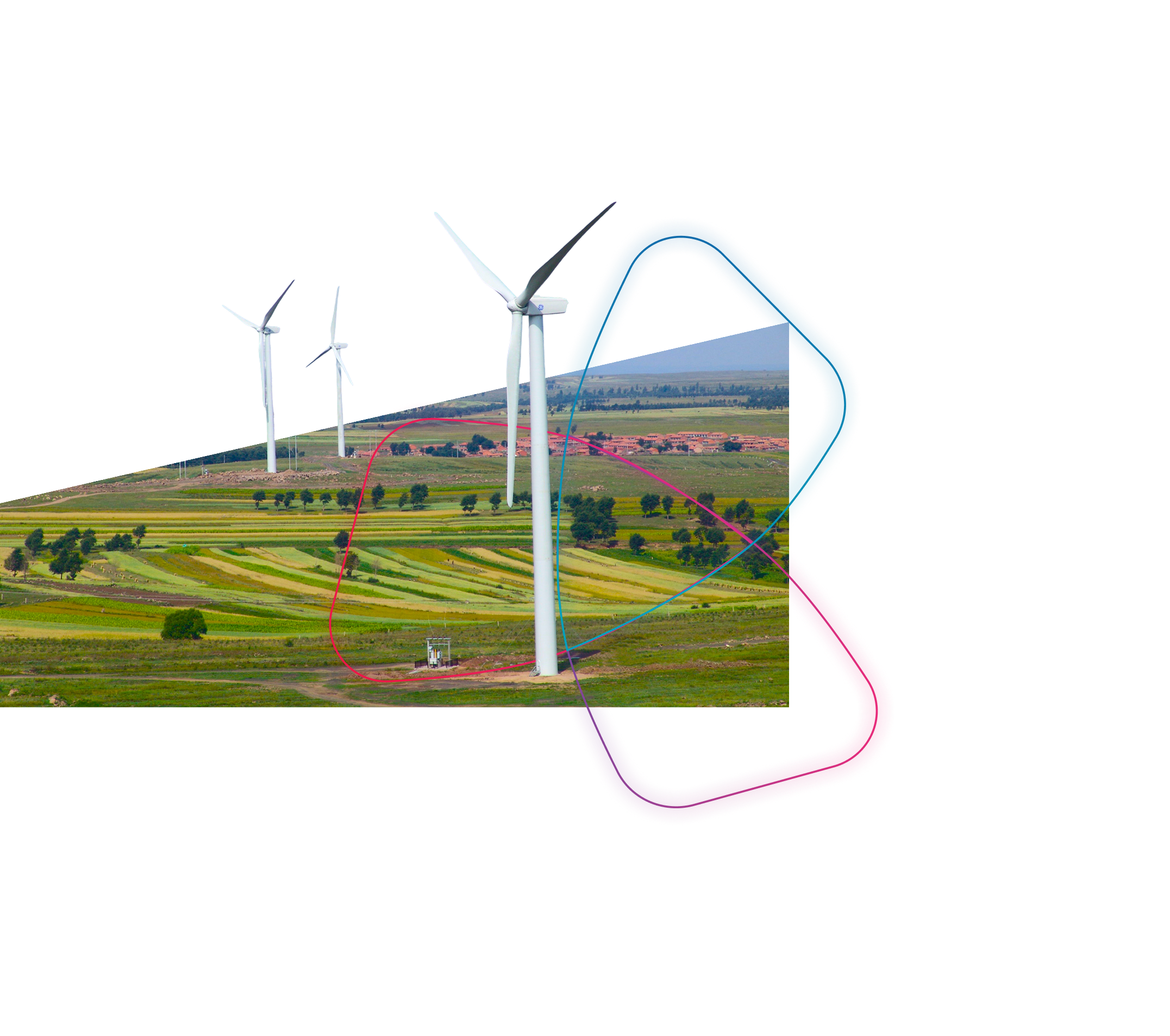 A renewable energy project, a wind farm featuring multiple wind turbines.