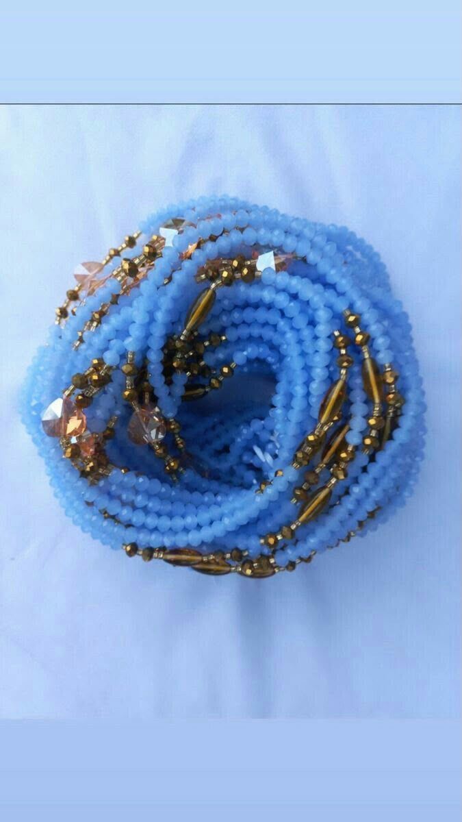 Collier Long Femme en Perles Bleues et Dorées Multirangs – Sautoir Fantaisie Élégant - vue 2