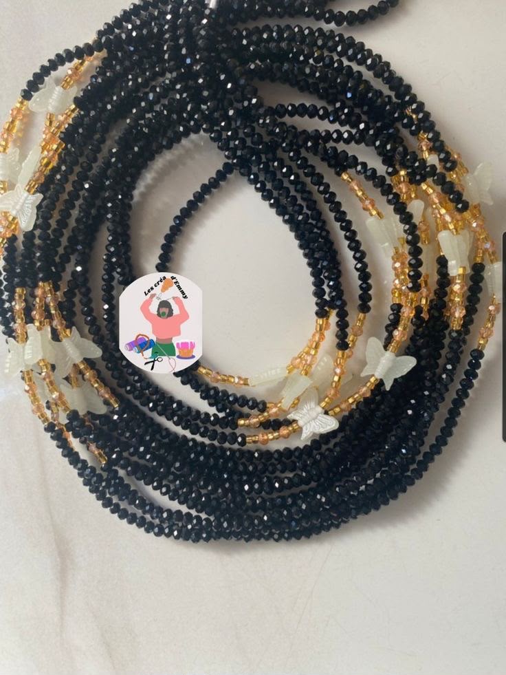 Ensemble de Perles de Taille Femme Noir et Doré avec Motifs Papillon – Chaîne de Taille Fantaisie - vue 2