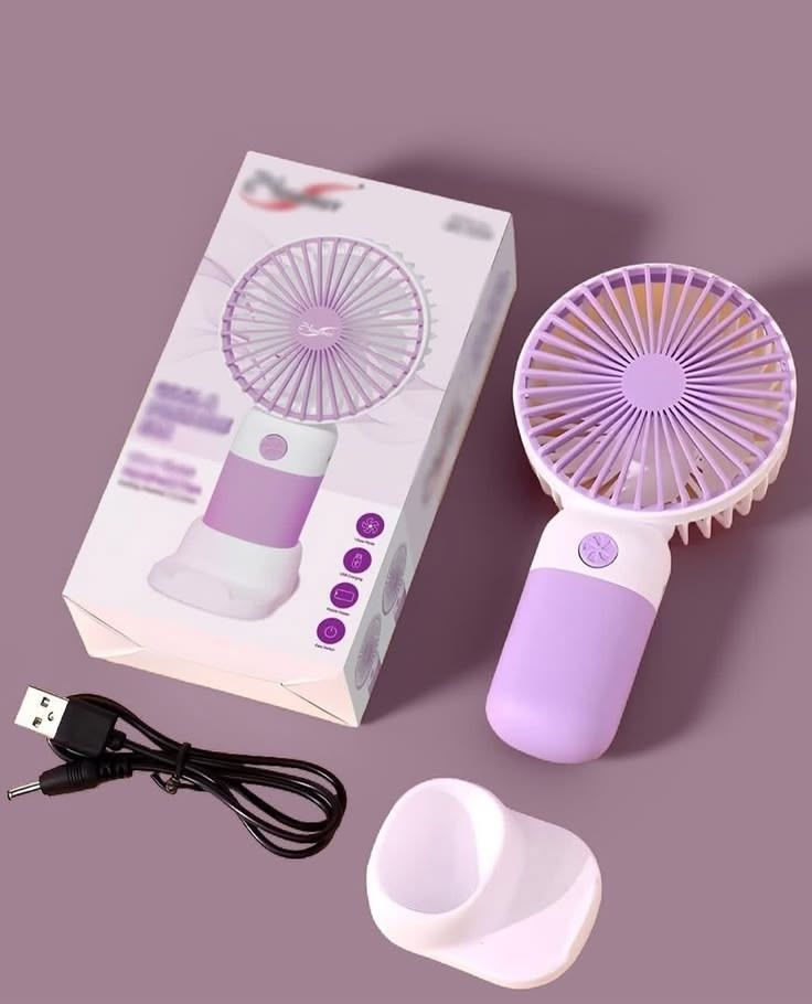 Mini Ventilateur Portable Rechargeable USB avec Socle – Ventilateur de Poche Violet et Blanc