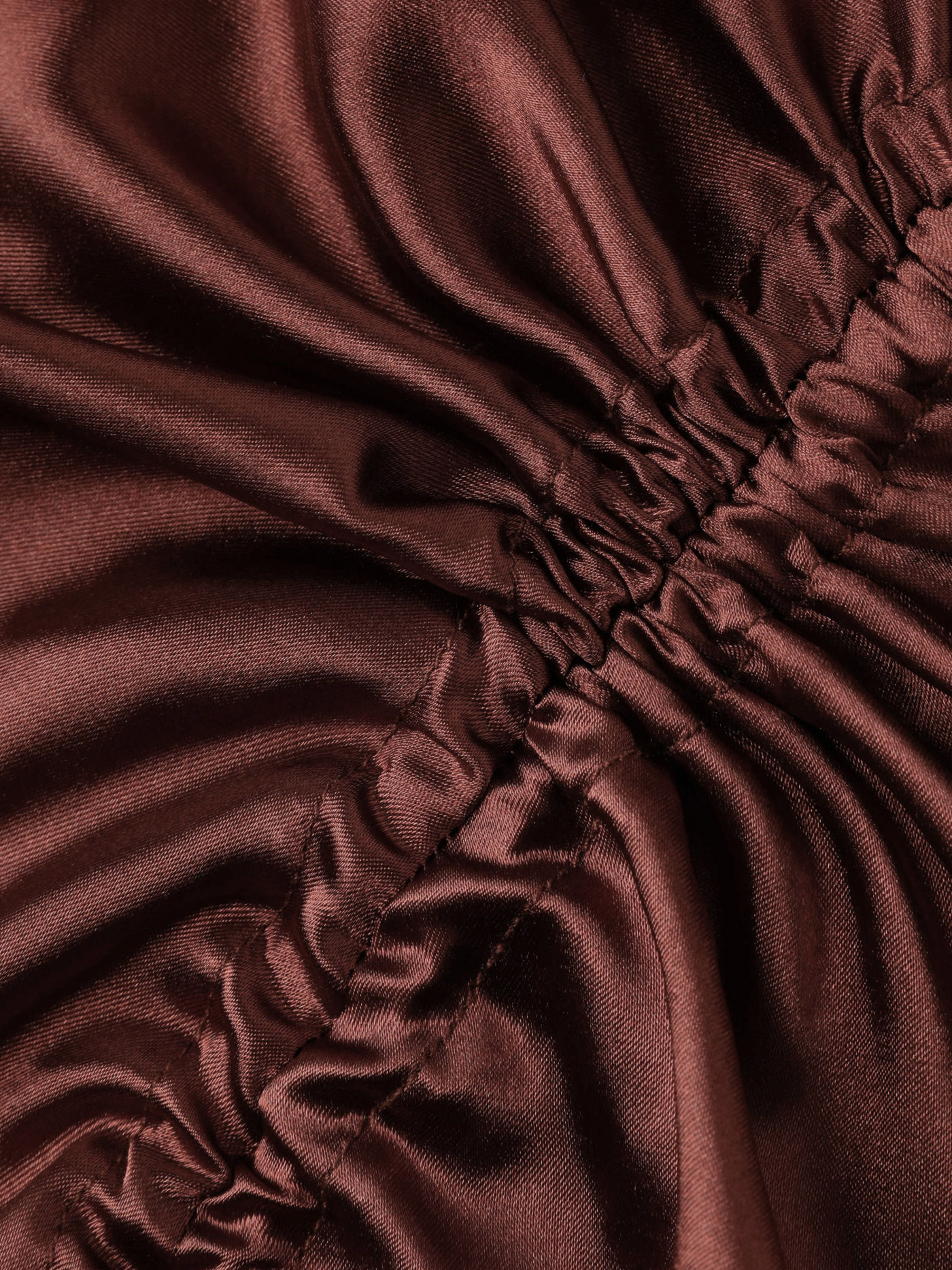 Jupe Longue Femme Satinée Marron à Fronces et Fente Latérale – Jupe Drapée Tendance - vue 4
