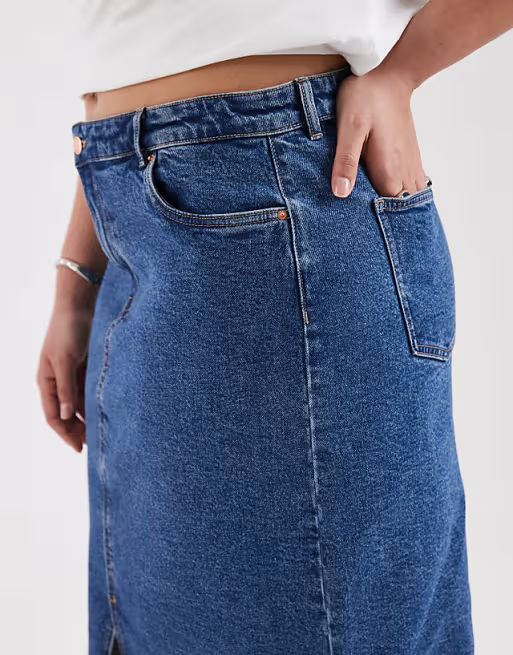 Jupe Longue en Jean Femme Taille Haute avec Fente Devant – Jupe Denim Bleue Tendance - vue 3