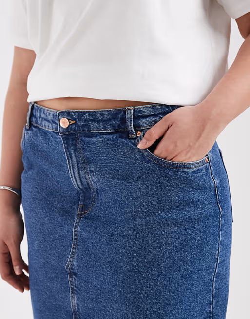 Jupe Longue en Jean Femme Taille Haute avec Fente Devant – Jupe Denim Bleue Tendance - vue 2