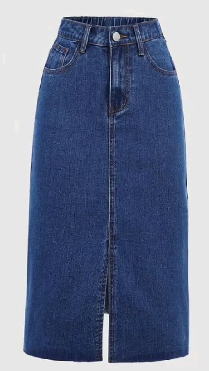 Jupe Longue en Jean Femme Taille Haute avec Fente Devant – Jupe Denim Bleue Tendance