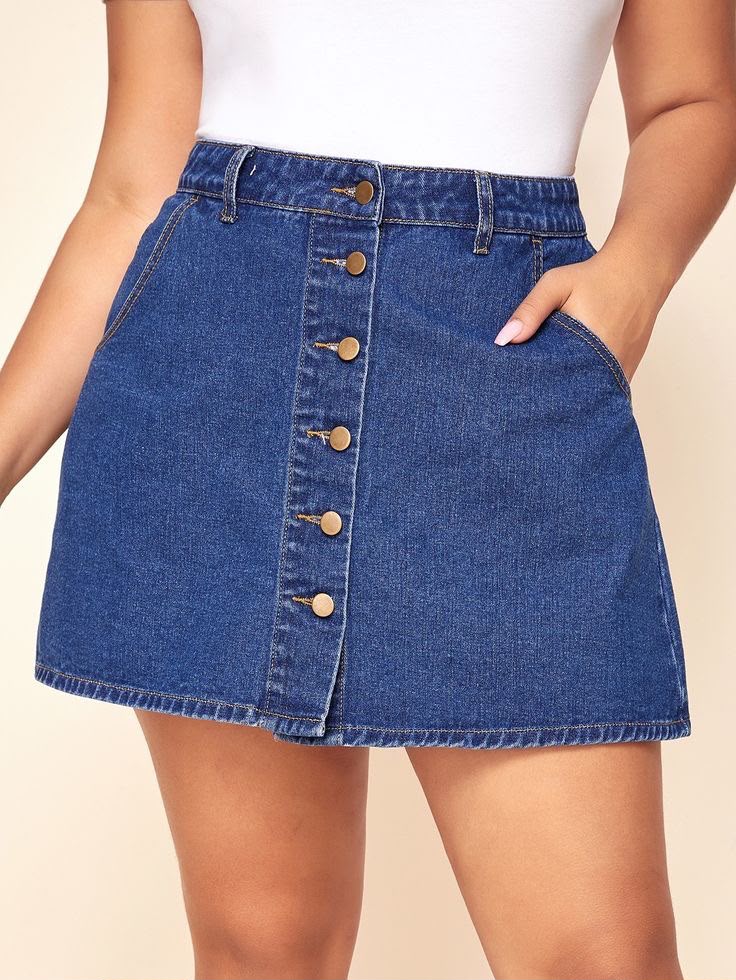 Jupe Courte en Jean Femme Taille Haute à Boutons Devant – Jupe Denim Bleue Tendance
