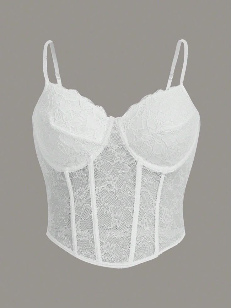 Bustier Corset Femme en Dentelle Florale avec Armatures – Top Lingerie Blanc à Bretelles Fines - vue 3