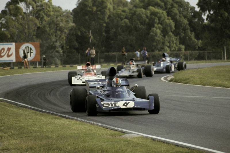 Second placed Francois Cevert (FRA) Tyrrell 006 leads the race from pole sitter Clay Regazzoni (SUI) BRM P160D, who finished seventh; his team mate Jackie Stewart (GBR) Tyrrell 005 who finished third and race winner Emerson Fittipaldi (BRA) Lotus 72D.