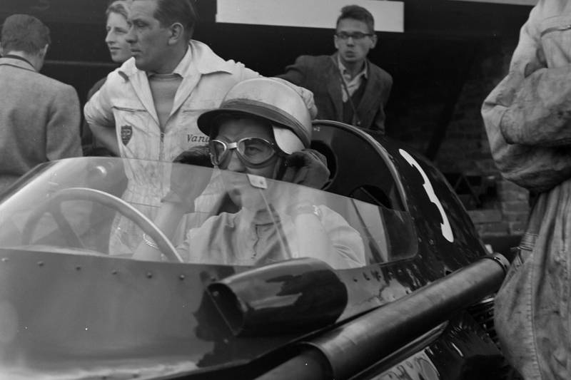Vanwall driver Stuart Lewis-Evans, int he cockpit.