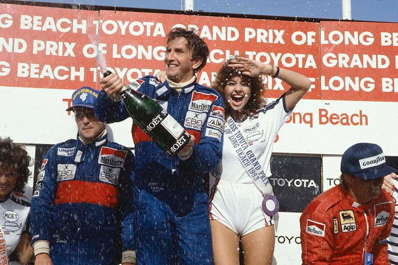 Winner John Watson, Niki Lauda 2nd position and Rene Arnoux 3rd position on the podium.